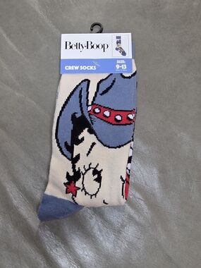 Betty Boop Cream, Blue and Red Crew Socks